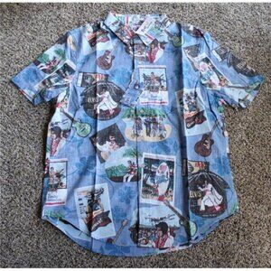 NWT Reyn Spooner Medium Blue Elvis Hawaii M Button Front Shirt Top Tailored